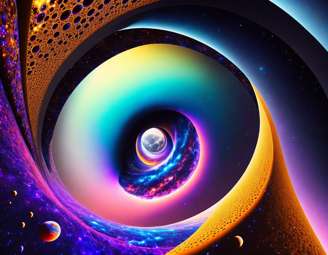 Colorful Psychedelic Cosmic Swirl with Celestial Bodies