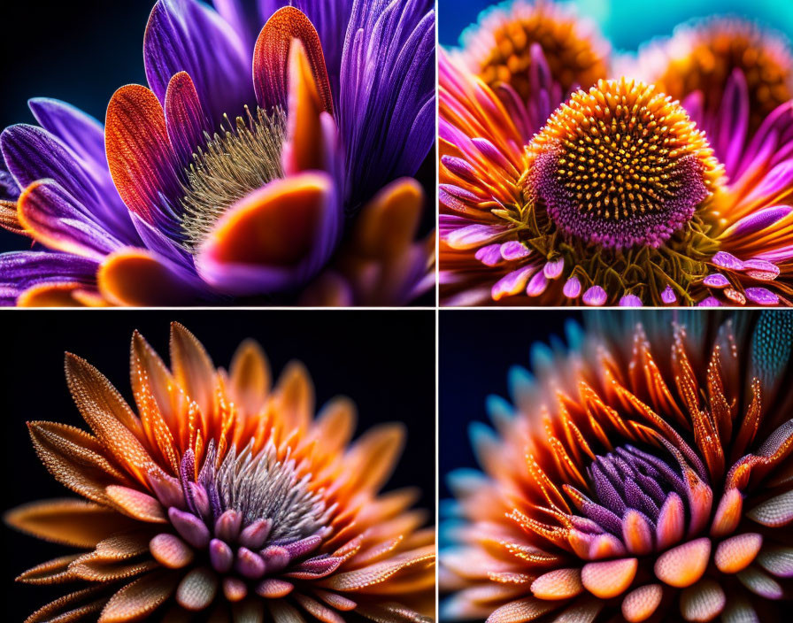 Vibrant Purple and Orange Flowers Close-Up Images with Detailed Textures