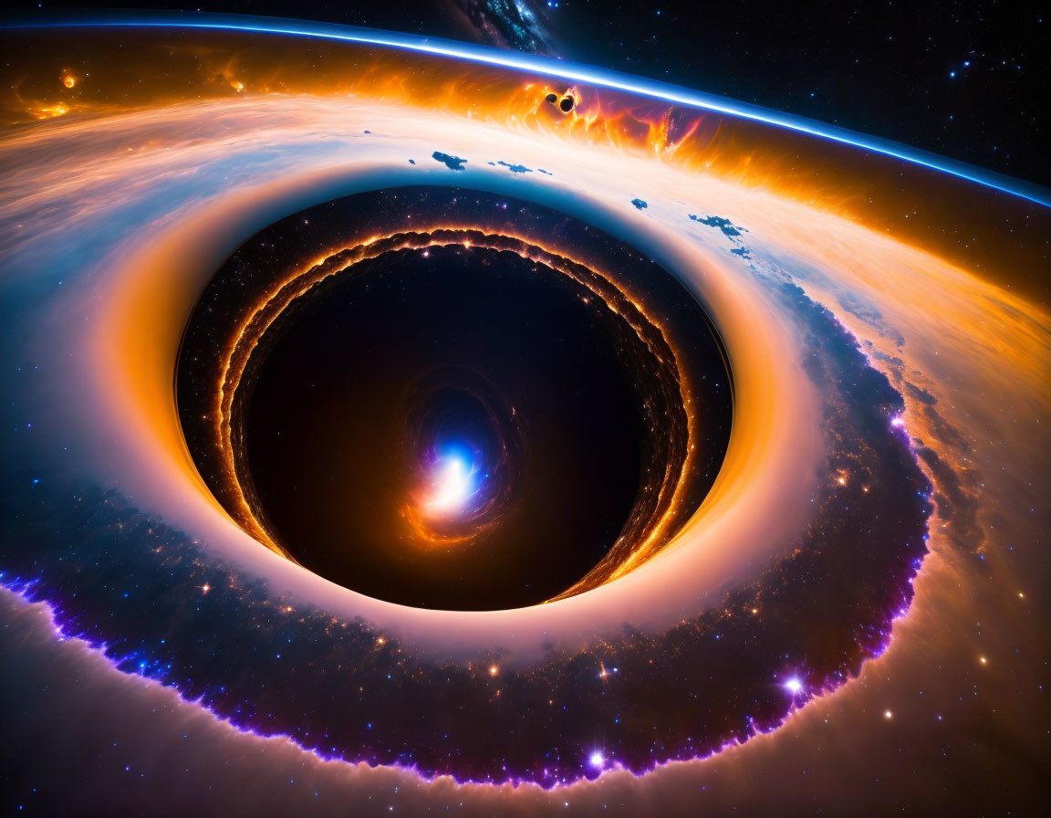 Colorful Space Scene Featuring Black Hole and Gravitational Lensing