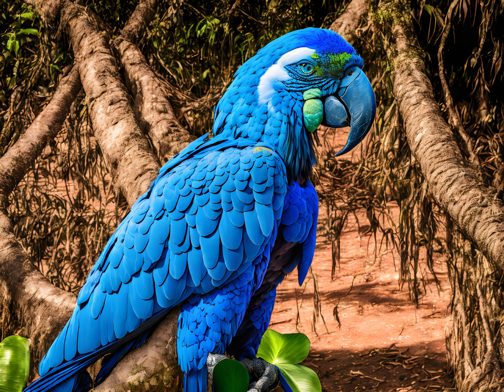 Colorful Macaw Bird Perched on Branch in Lush Green Foliage