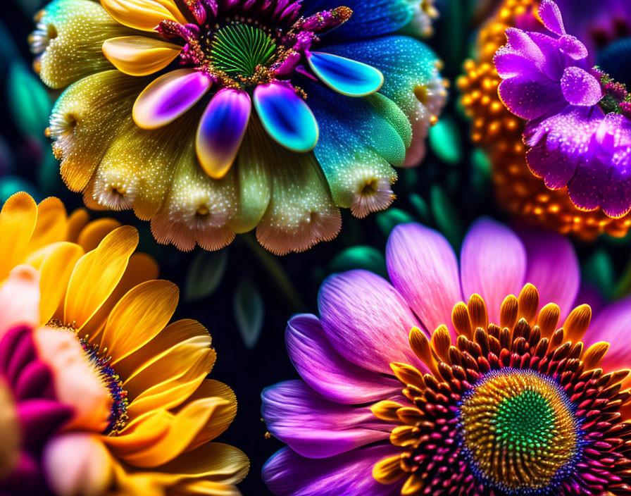 Close-Up of Vibrant Multicolored Daisy-Like Flowers