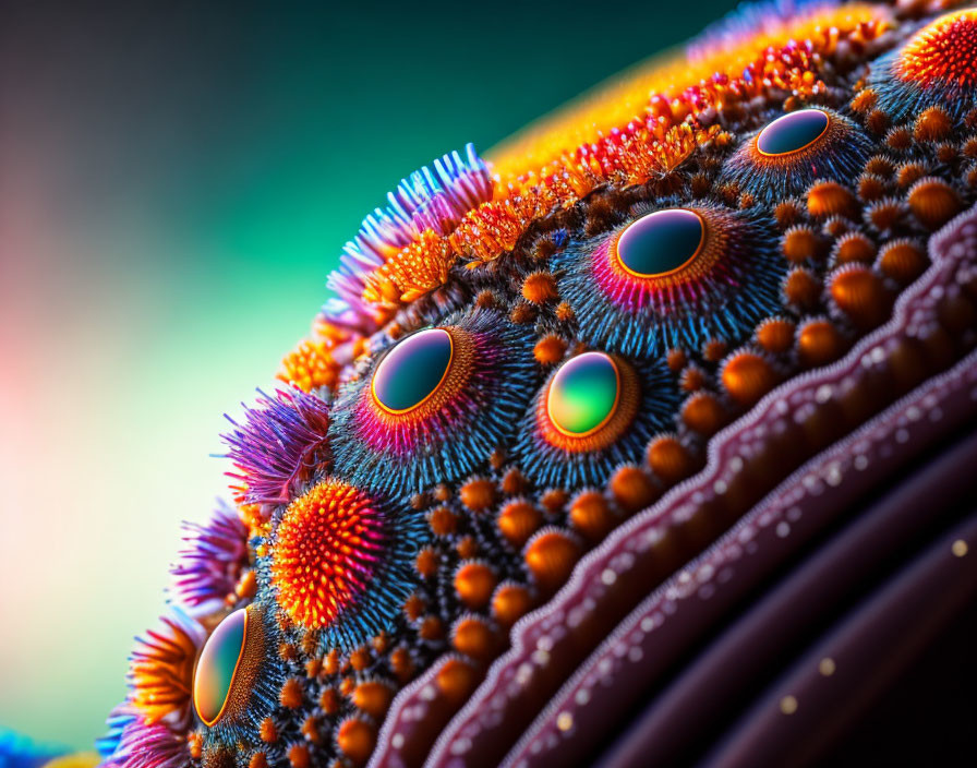 Colorful Sea Urchin Close-Up with Textured Surface and Multicolored Spines