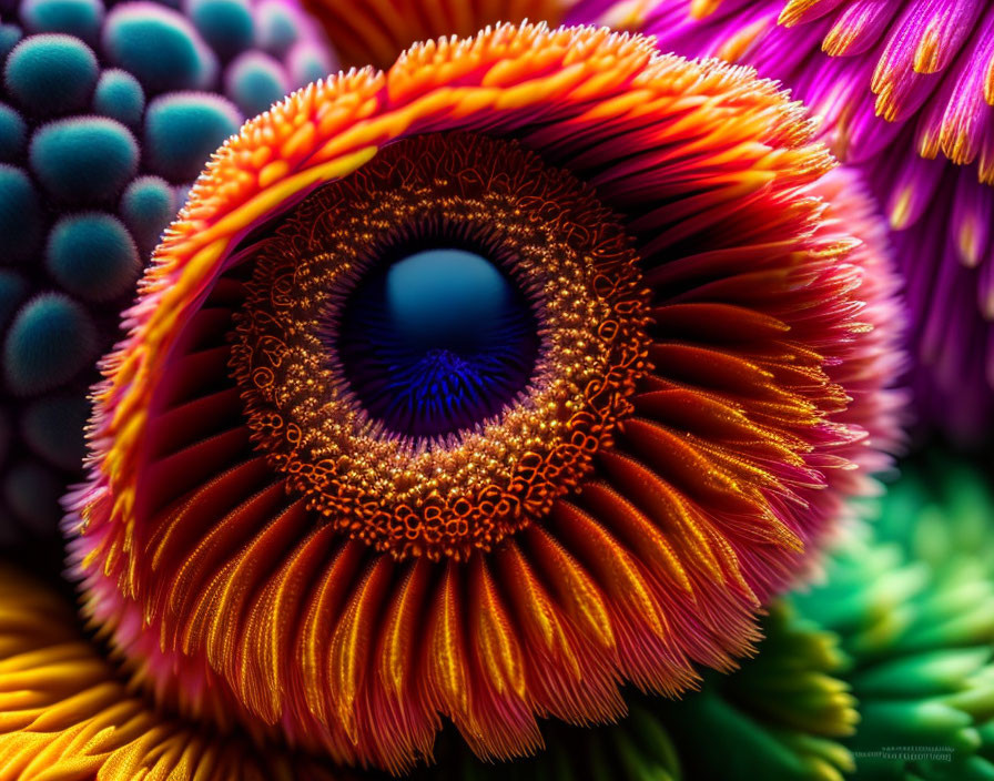 Colorful Sea Creature with Prominent Eye and Orange Tentacles in Macro Shot