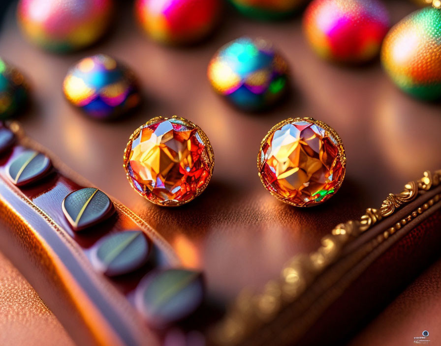 Vibrant faceted beads with lustrous sheen on table surface