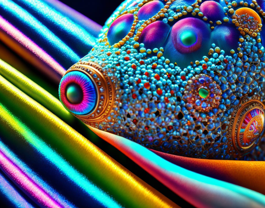 Colorful Psychedelic Sphere with Shining Tubes on Dark Background