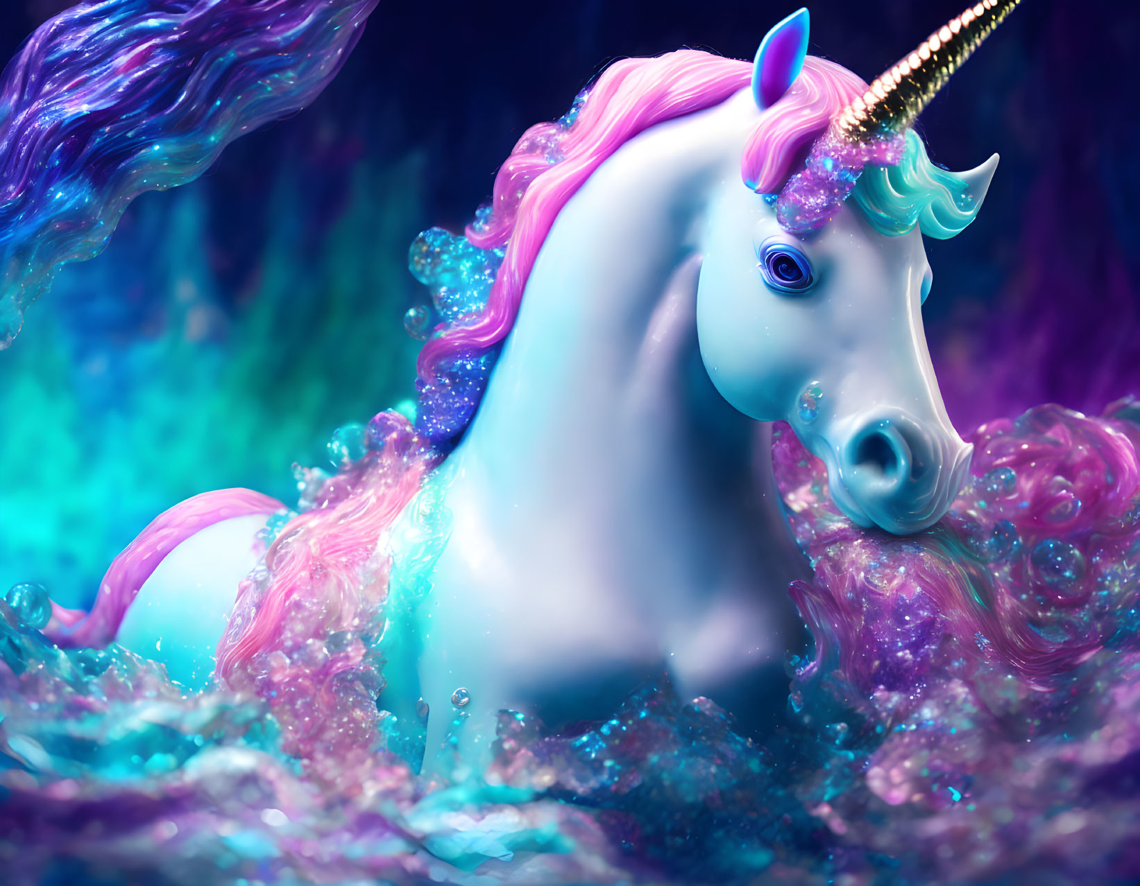 Colorful Unicorn Illustration in Sparkling Waves