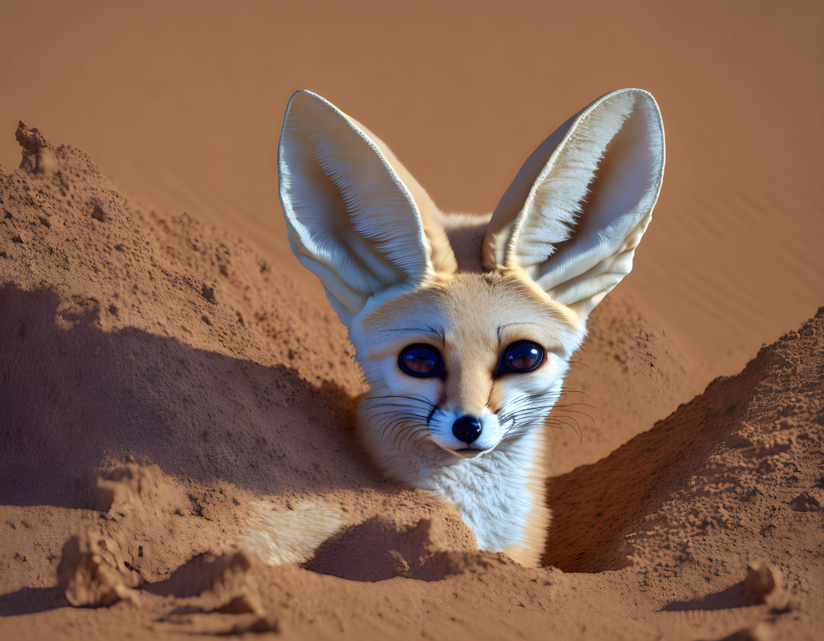 Fennec Fox Peeking from Sandy Burrow in Desert