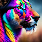 Colorful Lion Digital Art with Rainbow Mane and Soft Background