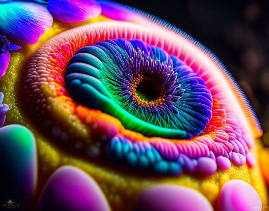 Vibrant close-up of colorful sea anemone in neon hues