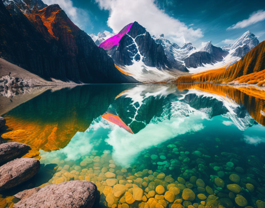 Tranquil Mountain Lake with Clear Waters and Autumn Trees