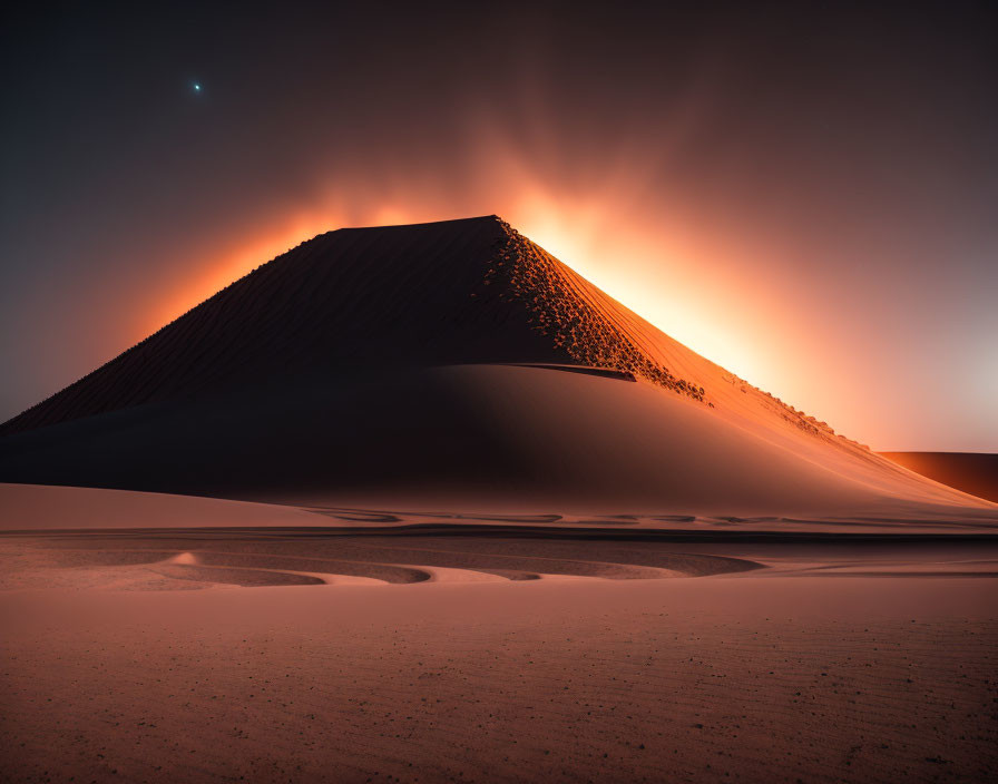 Desert sunset: Starlit dune under warm glow