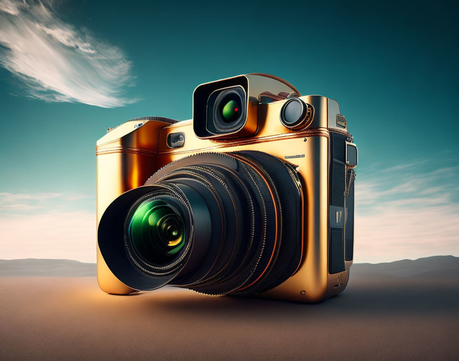 Large Lens Reflex Camera on Warm Gradient Background