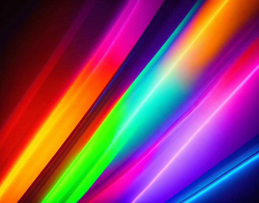 Colorful Rainbow Neon Light Beams on Dark Abstract Background