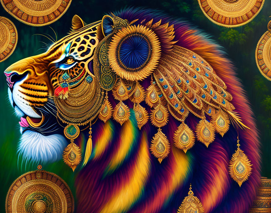 Colorful Tiger Artwork with Abstract Circular Background