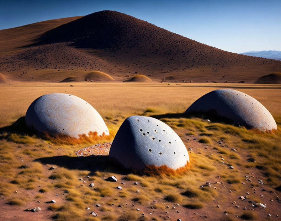 Desert landscape with three holed stones