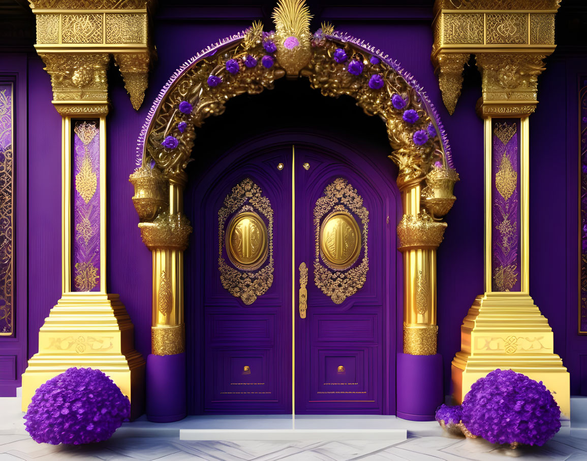 Intricate Purple and Gold Doorway with Floral and Golden Details