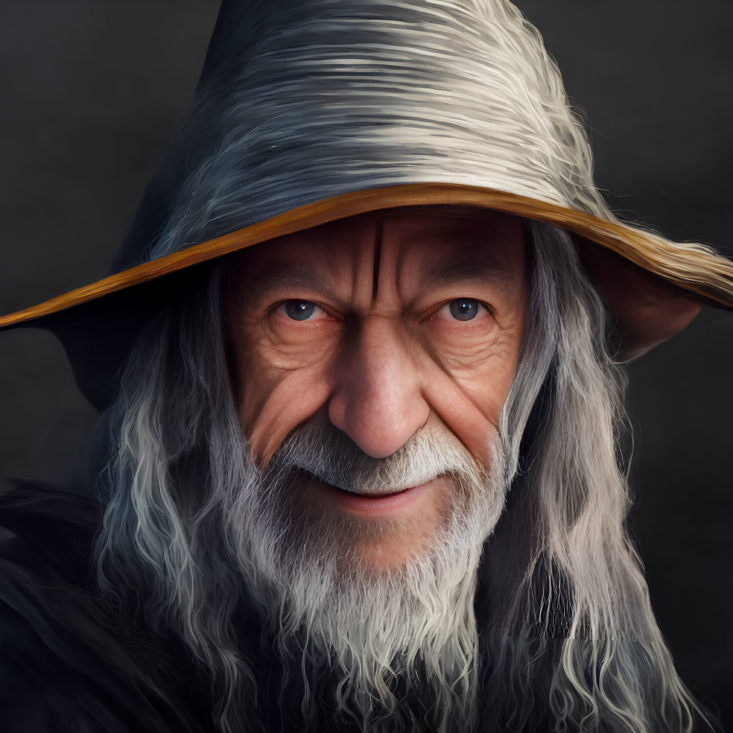 Elderly man digital portrait with pointed hat and gray hair