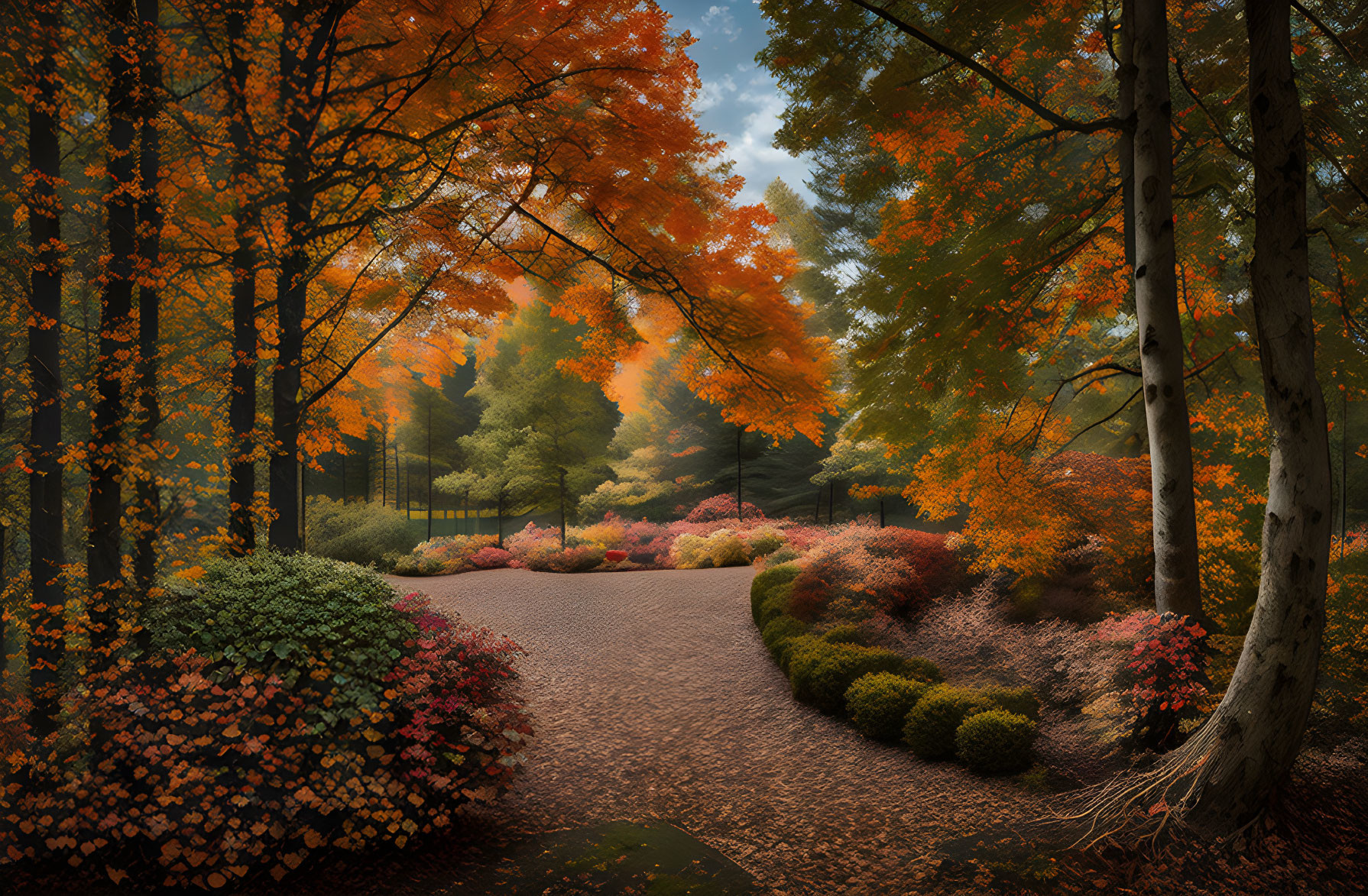 Tranquil Autumn Forest Scene with Winding Path