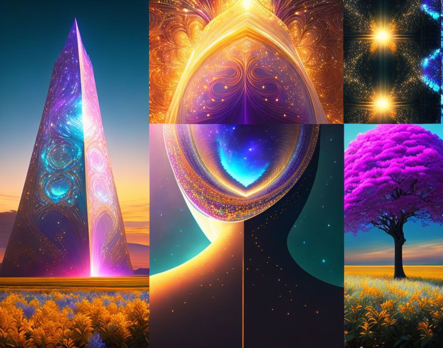 Five Vibrant Digital Artworks with Cosmic and Nature Themes