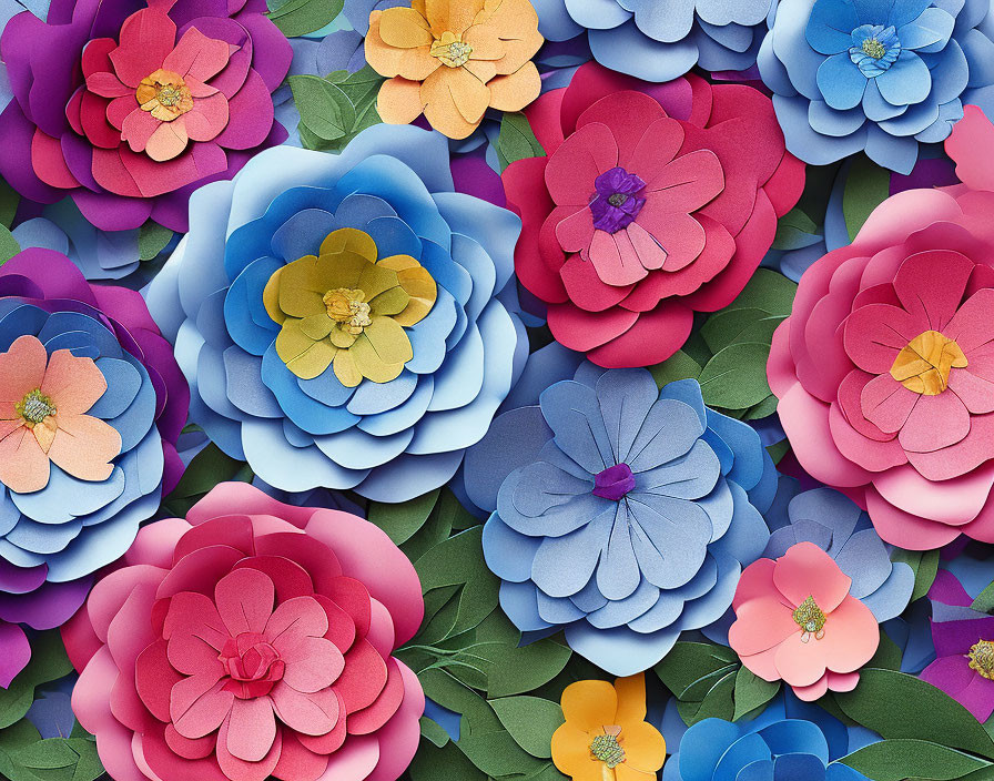 Multicolored Paper Flowers in Pink, Blue & Purple