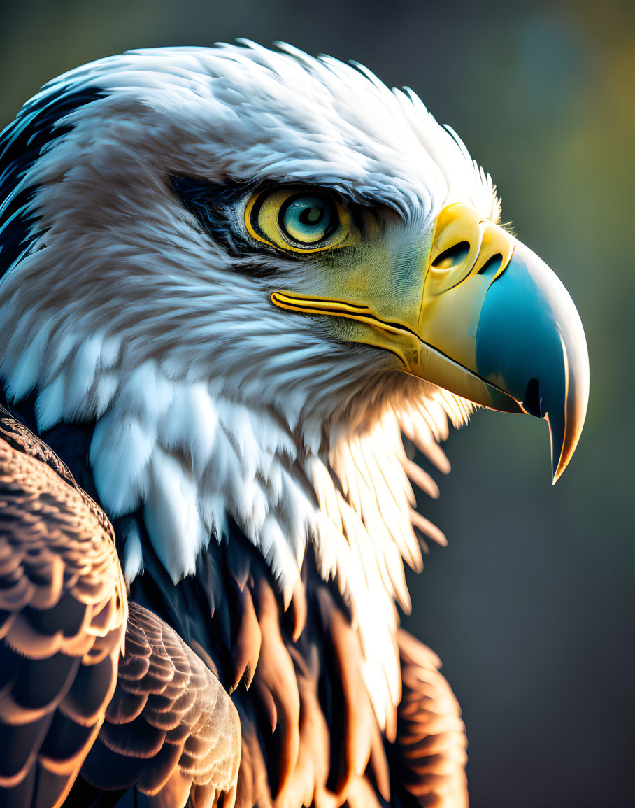 Majestic bald eagle with white head feathers and yellow beak