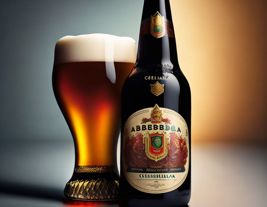 Amber Beer Bottle and Glass on Warm Background