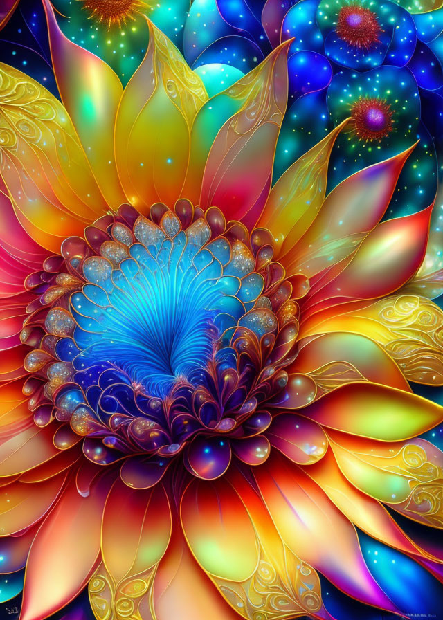 Multicolored luminous flower in cosmic setting