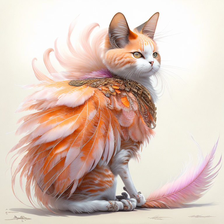 Whimsical Cat Illustration with Orange and White Fur