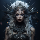 Fantasy portrait of woman with elaborate headdress and mystical makeup