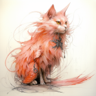 Whimsical Cat Illustration with Orange and White Fur
