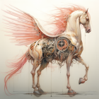 Steampunk mechanical horse with ornate gears and pink mane