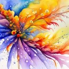 Multicolored flowers in vibrant watercolor with water droplets.