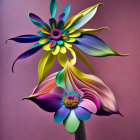 Fantastical flowers, hummingbirds, and butterflies in vibrant digital art