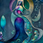 Vibrant artwork of female figure with cosmic and oceanic theme