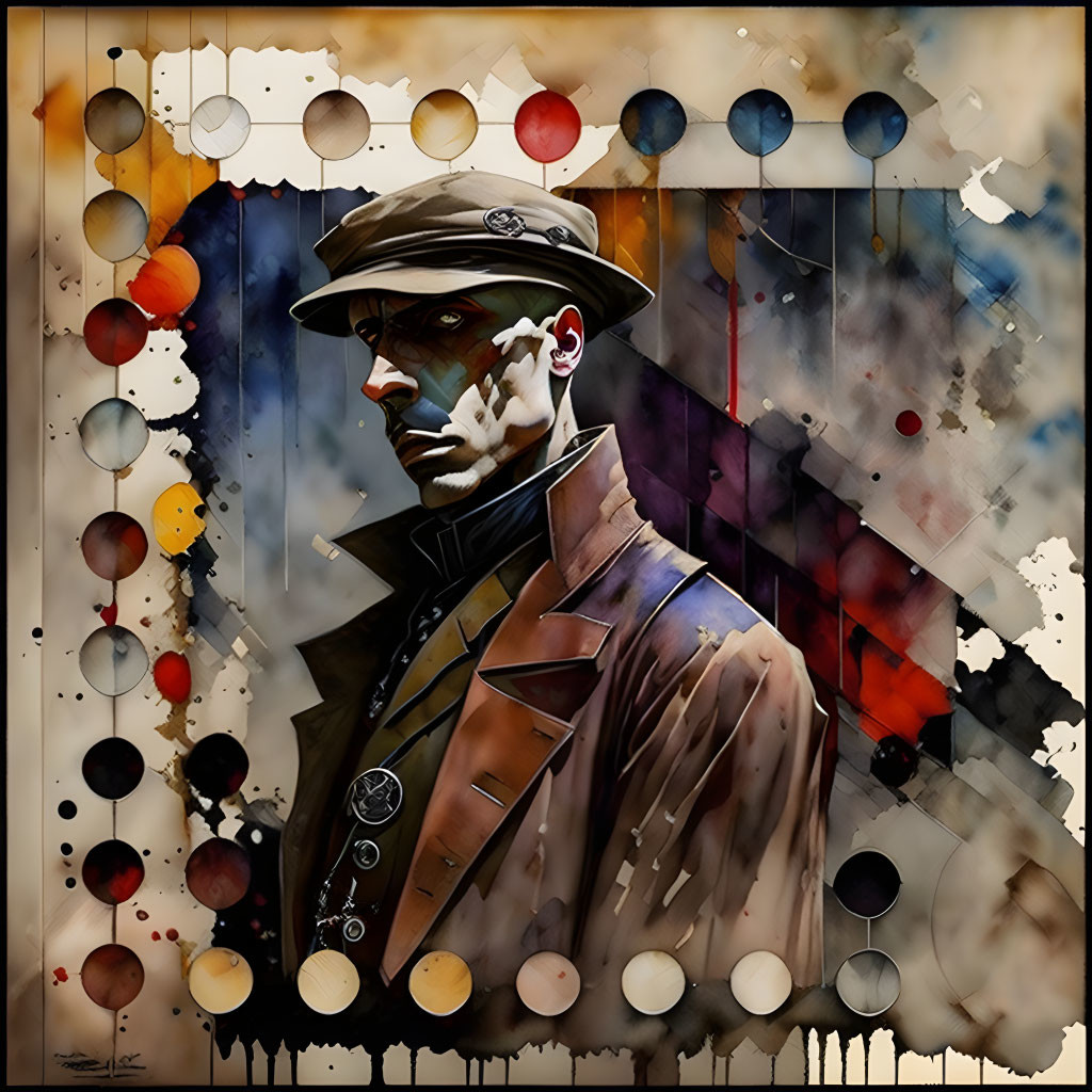 Man in 20th-Century Attire with Abstract Background