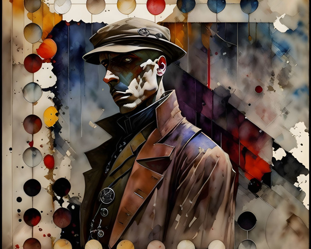 Man in 20th-Century Attire with Abstract Background