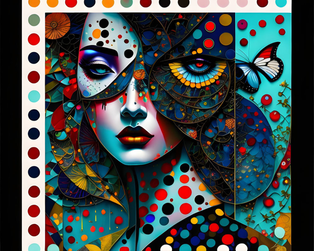 Intricate Digital Artwork: Stylized Woman's Face with Butterfly Motifs