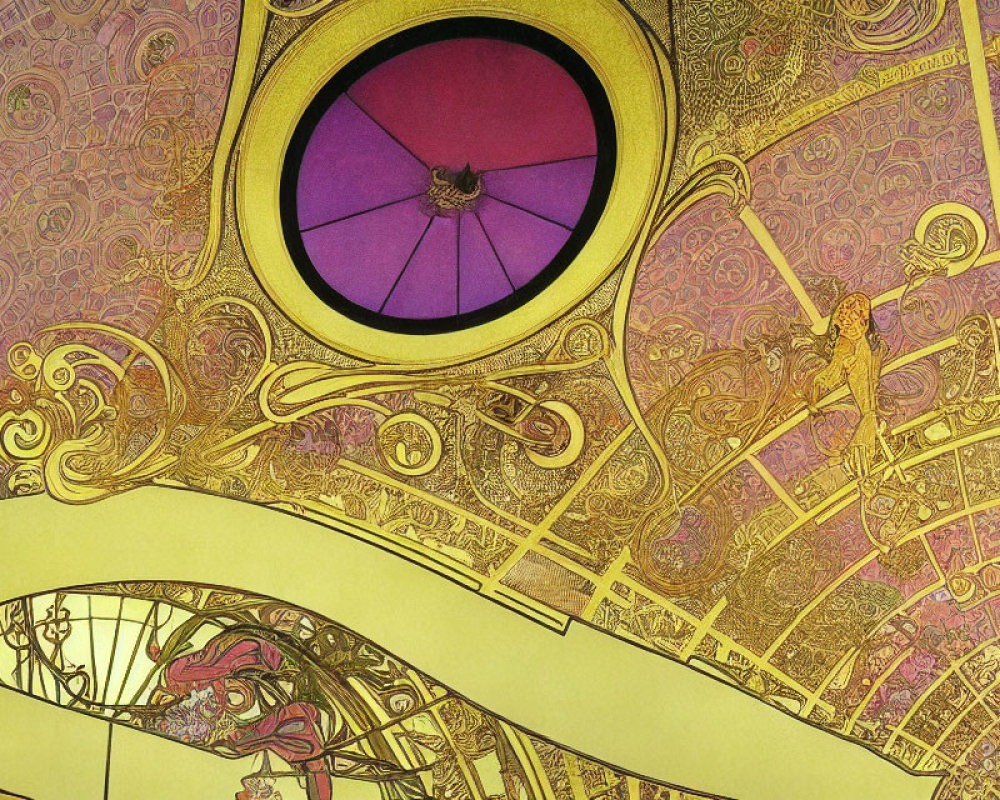 Intricate Art Nouveau Architecture with Purple Glass Round Window