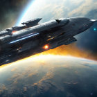 Detailed Spaceship Entering Planet Atmosphere with Fiery Re-Entry Effects