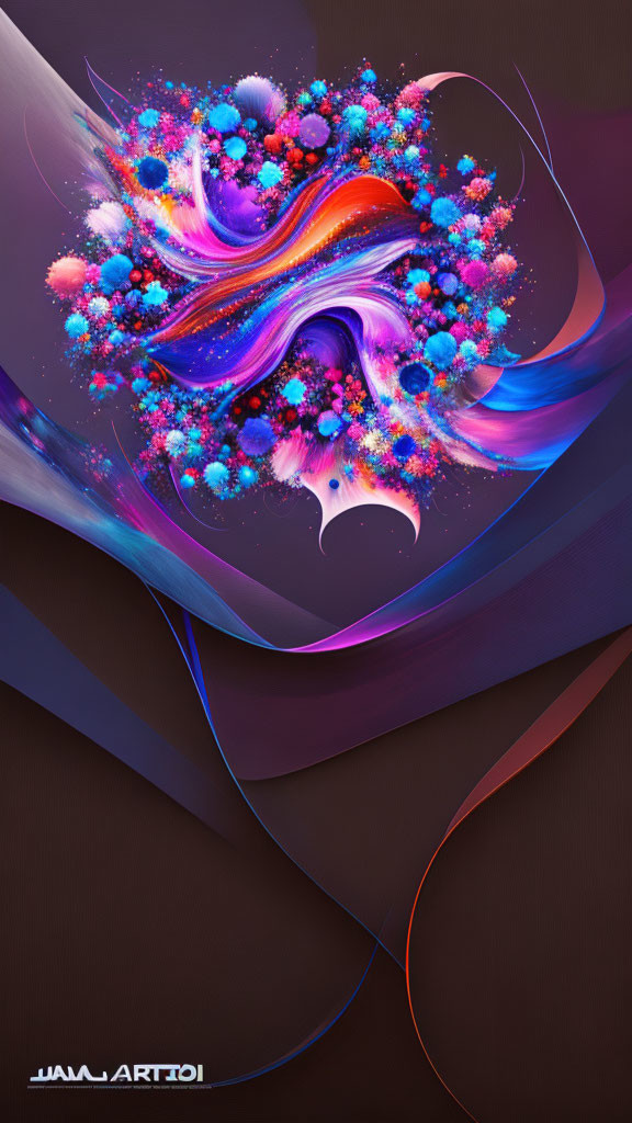 Vibrant Swirls and Flowing Lines on Dark Background: Abstract Digital Art with Cosmic and