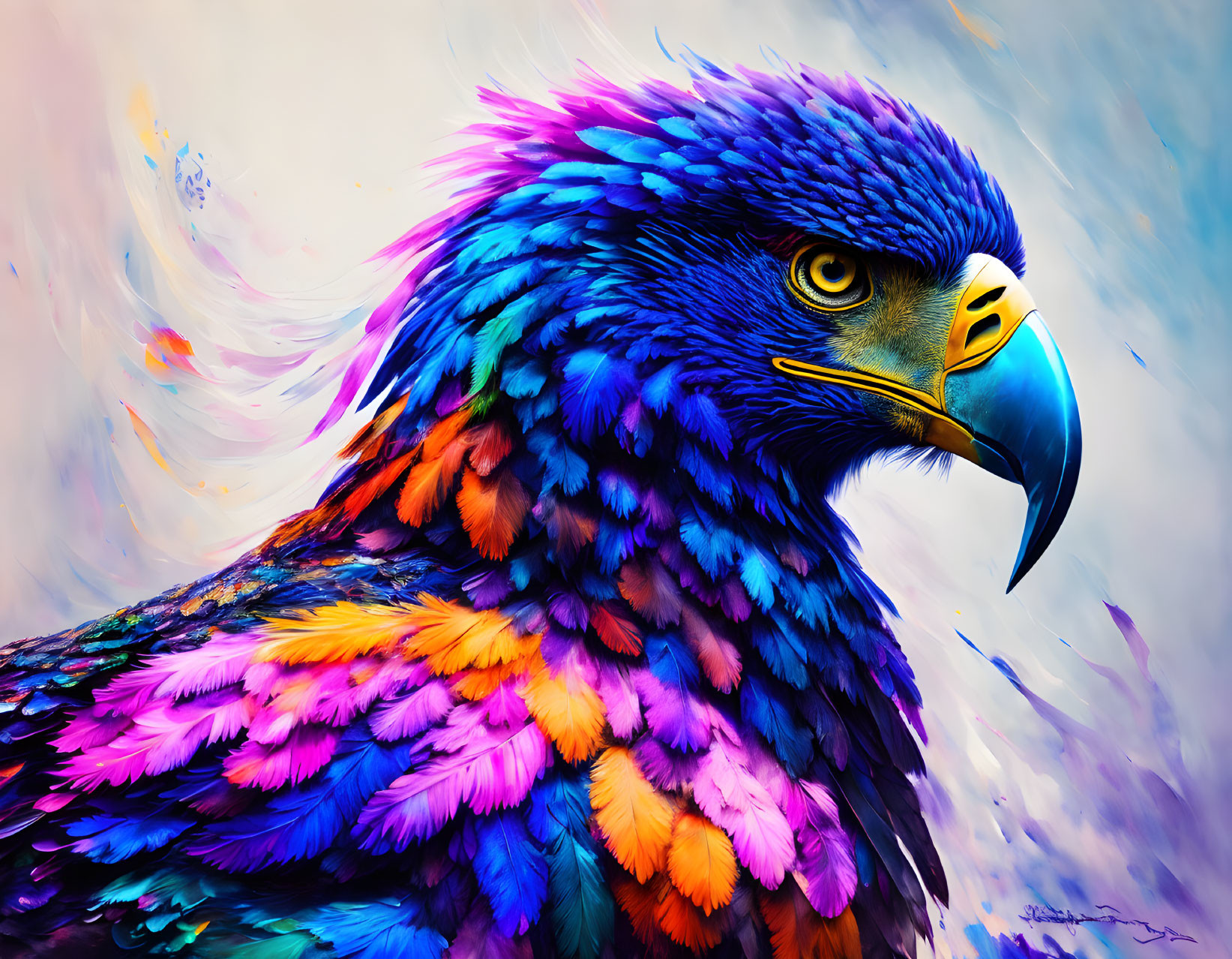 Colorful Eagle Artwork Against Abstract Pastel Background