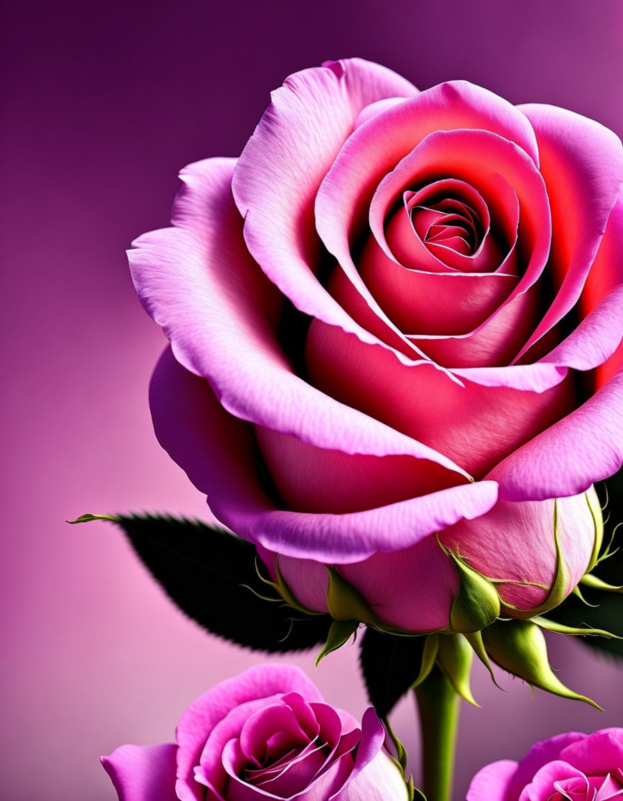 Detailed Close-Up of Vibrant Pink Rose on Purple Background