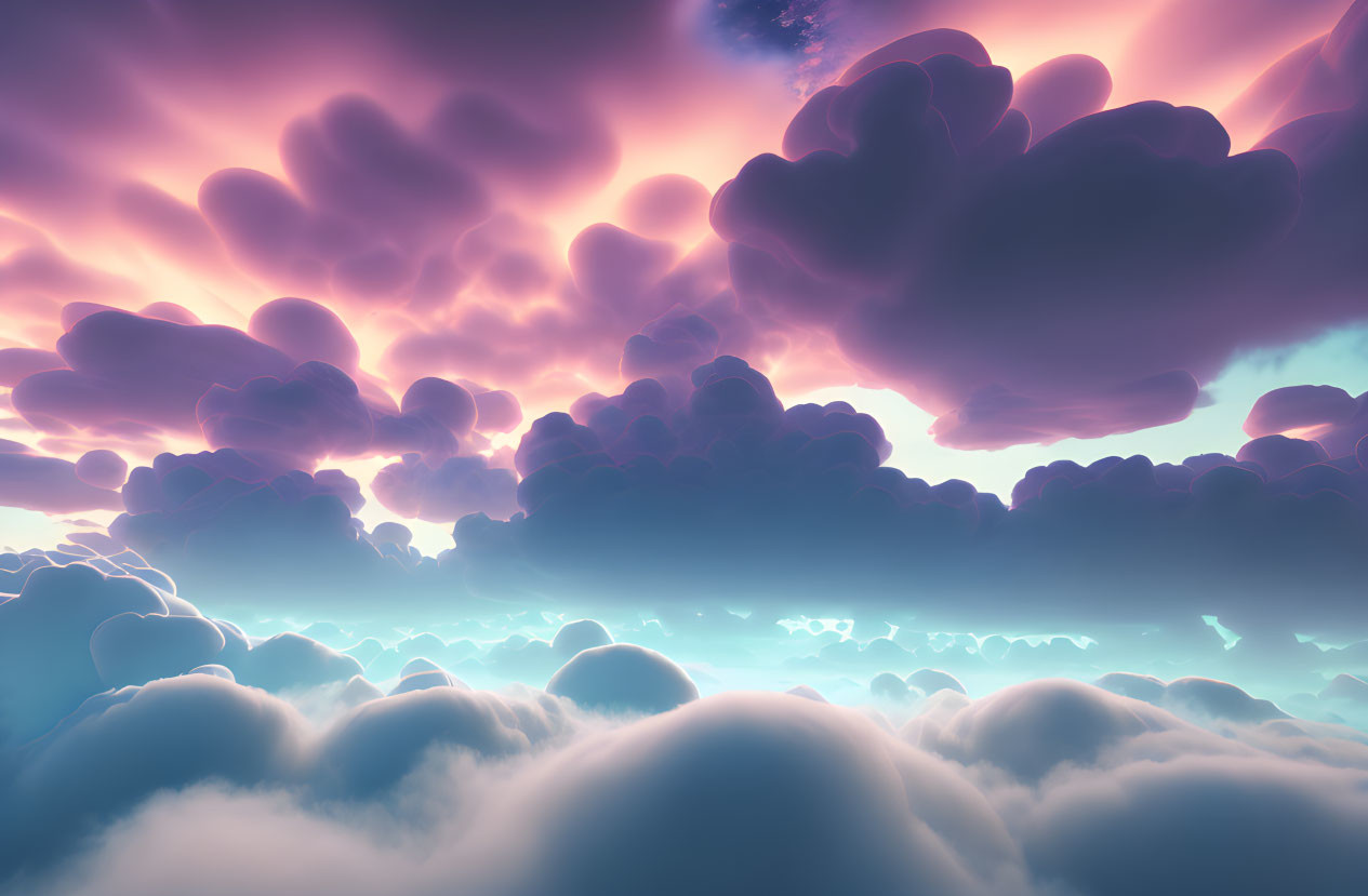 Pink and Blue Dreamy Skyscape with Fluffy Clouds and Gentle Light