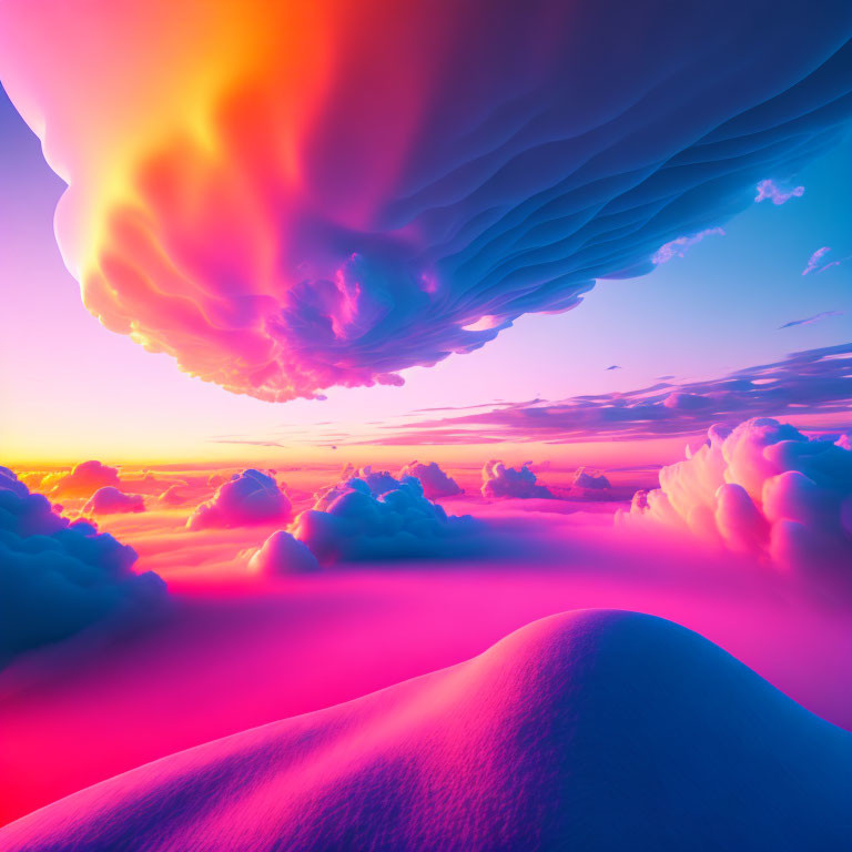 Vibrant pink and blue surreal landscape with cloud-like formation