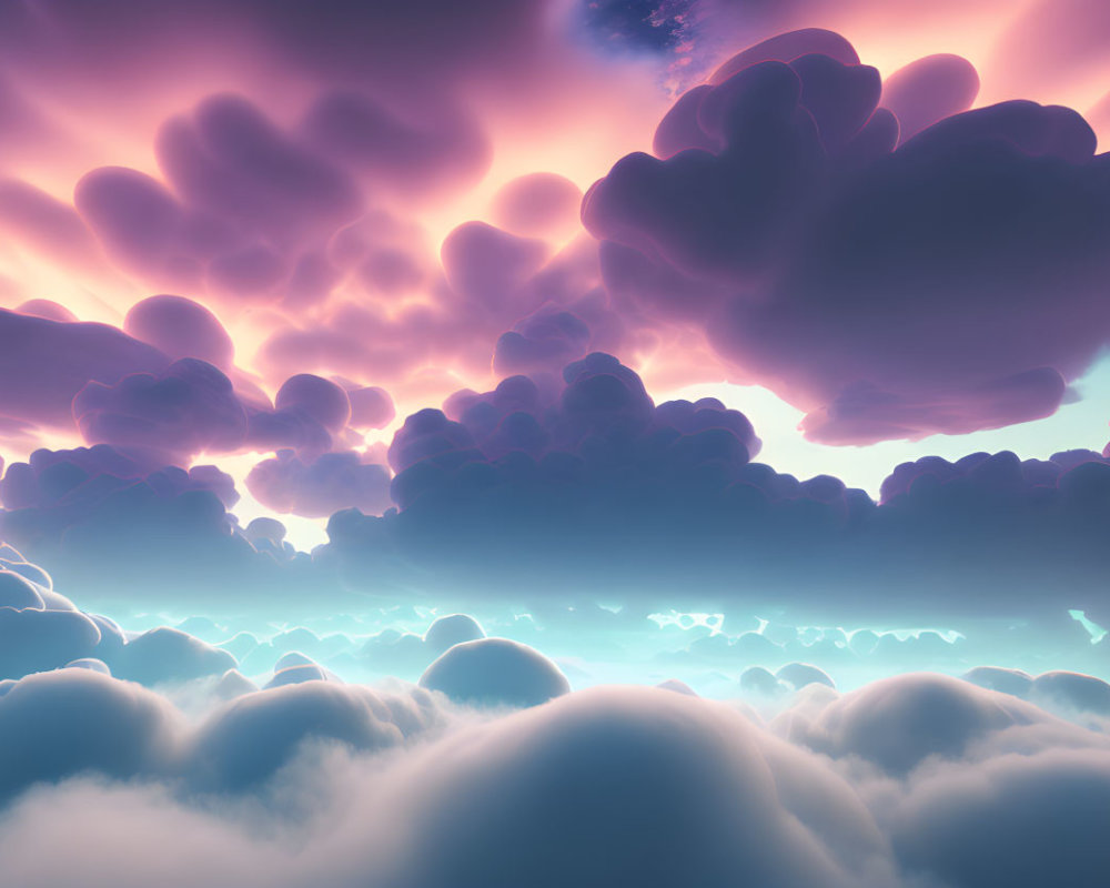 Pink and Blue Dreamy Skyscape with Fluffy Clouds and Gentle Light