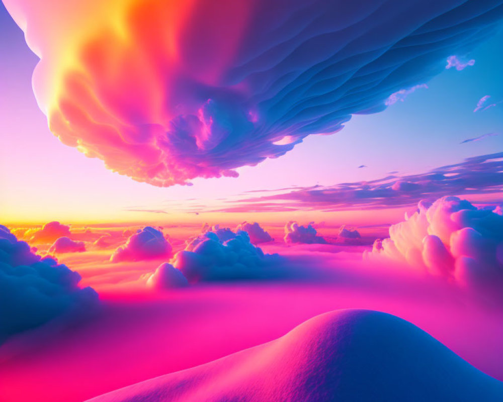 Vibrant pink and blue surreal landscape with cloud-like formation