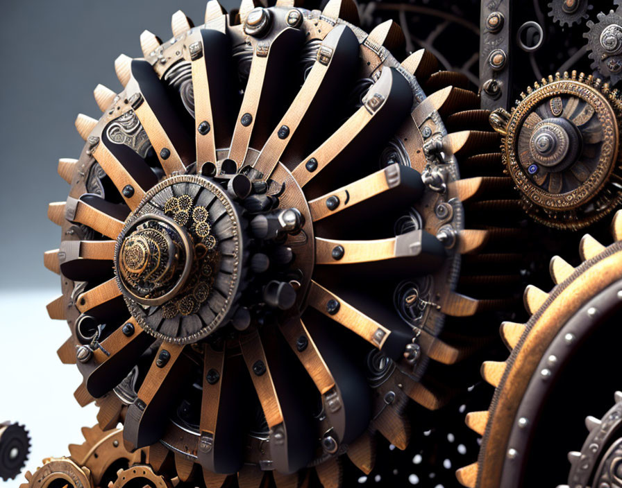 Intricate Steampunk Mechanical Assembly with Gears and Cogs