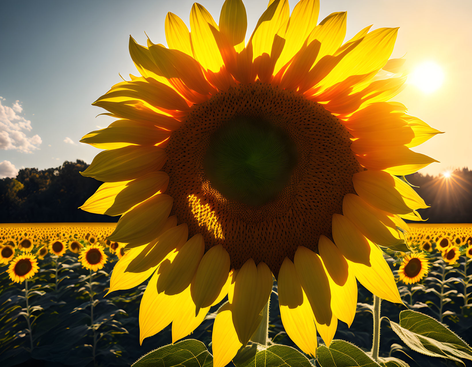 Vibrant sunflower close-up in sunny field.