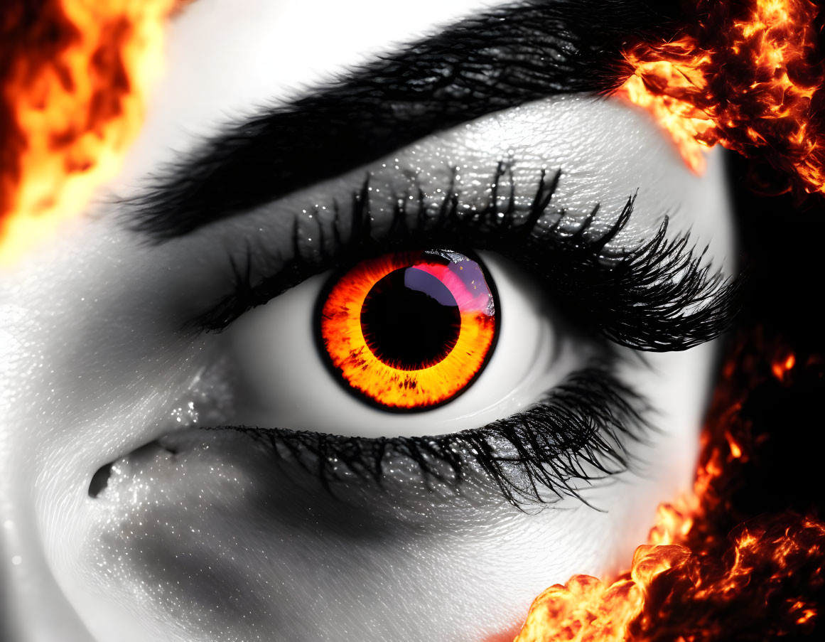 Fiery orange and red eye colors symbolizing flames