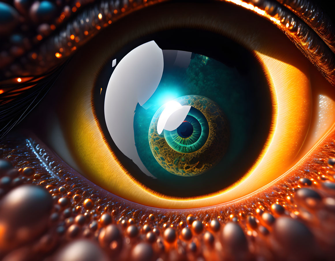 Detailed close-up of vibrant human eye with glowing effect.